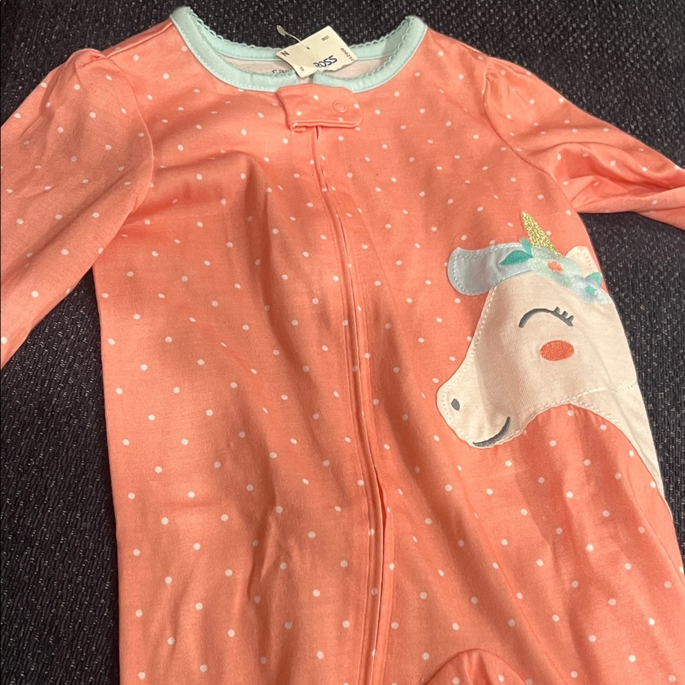 Kids Coral Unicorn One-Piece Pajamas - Cute Polka Dot Sleeper